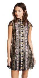 Alice Olivia Gwyneth Embroidered High Neck Short Sleeve Flare Dress at Shopbop